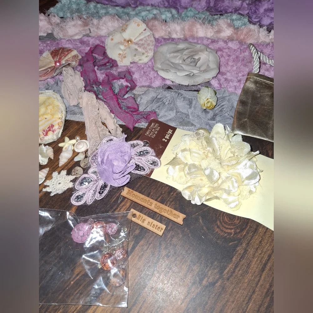 Craft Supplies Wooden Art Mixed Media  Flowers Ribbon Chipboard Jewelry Lace Box